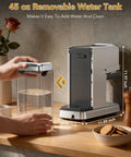 45 oz removable water tank for No Fuss Barista Style Shots At Home With This Compact Stainless Steel Espresso Maker.
