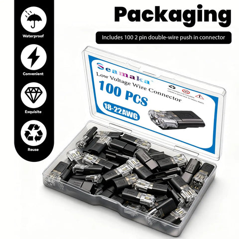 Packaging of Double Wire Plug In Connector For Low Voltage LED Strips 2 Pin Quick Connect Wire Connectors For 18-22 AWG