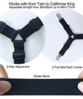 Bed Sheet Straps Adjustable Clips Stay Put Sheets On Your Bed With Durable Non Slip Fasteners, close-up of black straps