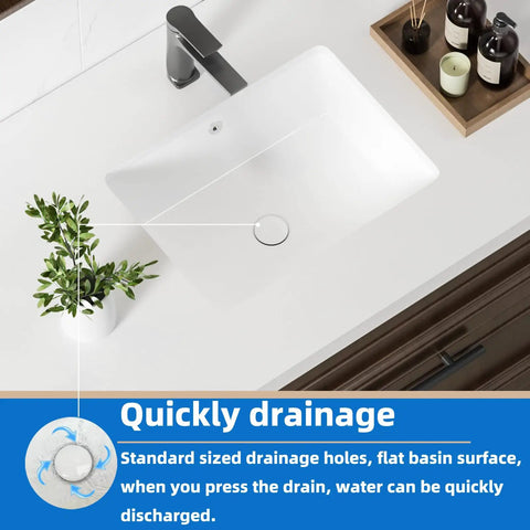 Top view of 18.3 Inch Rectangular Undermount Bathroom Sink White Ceramic Porcelain With Overflow on modern countertop