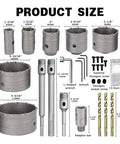 Heavy Duty Concrete Hole Saw Kit With 7 Tungsten Steel Masonry Drill Bits For Stone Brick And Cement Wall Drilling, 30-110mm sizes