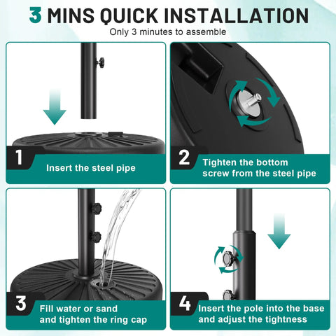 "Assembly steps for Beefed Up Heavy Duty Outdoor Umbrella Base For Market Umbrellas, 81.5 Lb Capacity Water Filled Base"