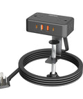 No Fuss 8 In 1 Desk Clamp Power Strip With 4 Outlets And 4 USB Ports, Includes 2 USB C, 10 Feet Under Desk Extension Cord, Black