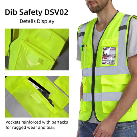 High Visibility Reflective Safety Vest For Men And Women With Pockets And Zipper ANSI Class 2 Yellow XL front view