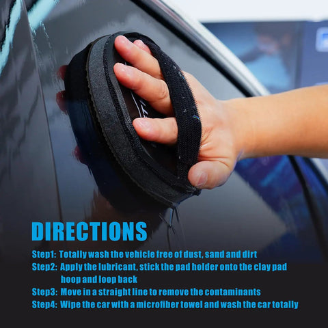 Hand using 6 Inch Clay Pad For Auto Detailing With Velcro Backing Disc Compatible With DA Polisher Clay Bar Pad Disc on car