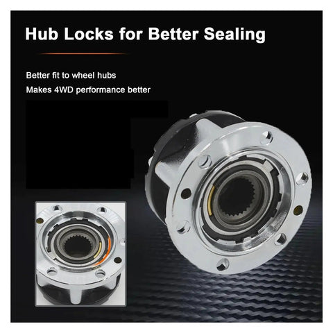 Closeup of mechanical locking hub for Suzuki rig, showcasing smooth rotation and tough construction for rough terrain.
