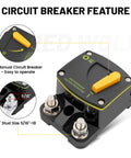 Beefy 300A DC Circuit Breaker Switch Manual Reset For 12-24V Systems with 5/16 Inch to M8 Stud features highlighted