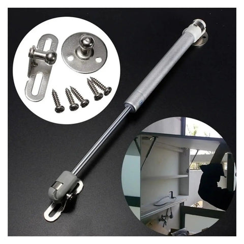Lid Support Gas Strut For Kitchen Cabinets With Slow Close, 100N Holding Power, includes mounting hardware, in use on cupboard