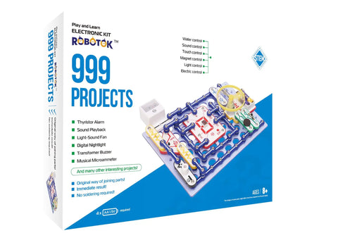 Ultimate STEM Electronics Kit For Kids Ages 8 And Up With 999 Projects In One Mega Circuit Set Includes 64 Components And Full Color Step By Step Manuals For Hands On Experiments Without Soldering Learn Physics And Electronics At Home, boxed kit