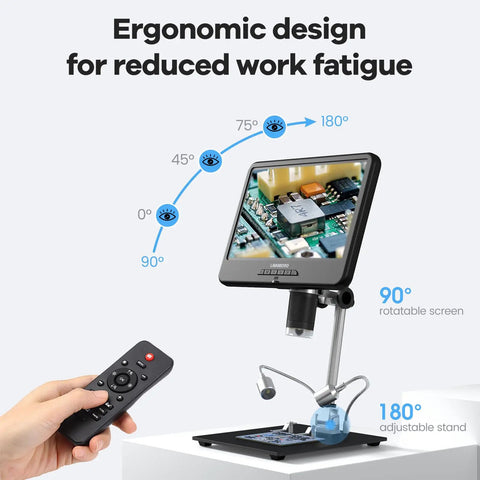 10.1 Inch LCD Digital Microscope For Coins And Soldering, 260X Magnification, Electronics Repair Camera, Coin Magnifier With Built In Lights, 12.6 Inch Adjustable Stand, 32GB Storage, 90° rotatable screen and remote