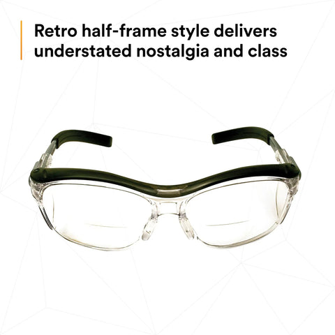 Safety Glasses With Built In Readers Plus 2.0 Diopter For Reading And Eye Protection ANSI Z87 Clear Lens Gray Frame