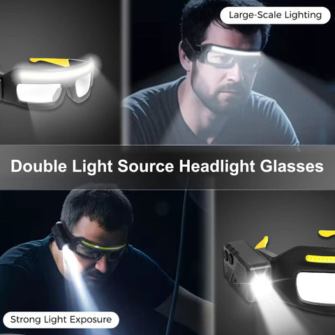 Game Changer Durable Rechargeable Headlamp Glasses With Smart Motion Sensor And Quick Tap Controls For Camping Hiking Fishing And Outdoor Adventures Two Pack Yellow Lenses, being used for large-scale lighting.
