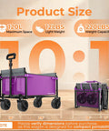 Lightweight Foldable Wagon Cart With Removable Side in purple, shown in open and folded positions, 12 lbs, 120L capacity