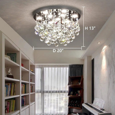 Awesome Sparkly 20 Inch Modern Round Crystal Raindrop Flush Mount Ceiling Light With Nine Dimmable Lights in living room