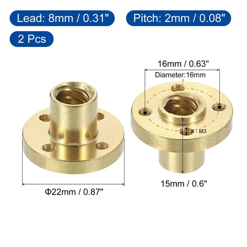 Two Pack Tr8x8 Lead Screw Brass Nut For 3D Printers And CNC Machines For DIY Builds Trapezoidal ACME Nut Replacement