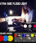 Rechargeable Spotlight Flashlight With Solar Panels, 1000 Lumen Beast Outdoor Handheld Light used at a desk with color lenses.