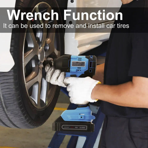 Person using Cordless Brushless Half Inch Impact Wrench With 260 Ft Lbs Max Torque 2.0Ah Battery on car tire