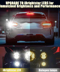 Comparison of Premium 3157 Led Light Bulbs White Super Bright Tail Brake Reverse And Turn Signal upgrade vs halogen lamps.