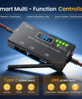 Display of High Efficiency 12V 10A MPPT Solar Charge Controller with LCD and Type C USB for LiFePO4, AGM, Gel Batteries.