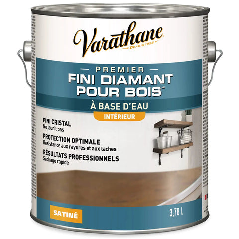 Crystal Clear Satin Interior Water Based Polyurethane Finish For Wood, Diamond Tough Protection, 1 Gallon Varathane Satin Sealant