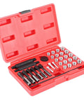Pro Grade Glow Plug Thread Repair Kit 33 Piece Steel Set with M8x1 M10x1 M10x1.25 M12x1 M12x1.25 M14x1 tools in red case