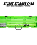 Inner Tie Rod Removal Tool Set With 12 SAE and Metric Crowfoot Adapters in green storage case