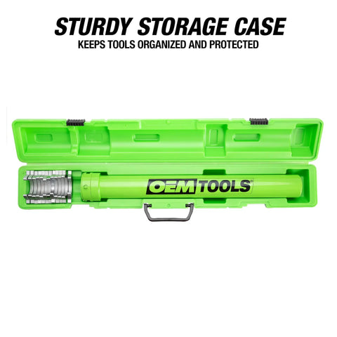 Inner Tie Rod Removal Tool Set With 12 SAE and Metric Crowfoot Adapters in green storage case