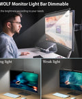 Monitor Light Bar For Eye Care with CRI 90, USB Powered Reading And Task Lamp, dimmable, mounted on computer screen.