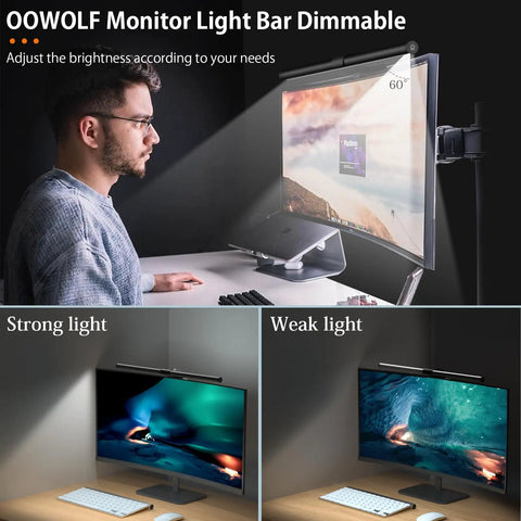 Monitor Light Bar For Eye Care with CRI 90, USB Powered Reading And Task Lamp, dimmable, mounted on computer screen.