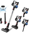 6 In 1 Cordless Vacuum Cleaner Lightweight Stick With Powerful Suction 45 Min Runtime LED Headlights 2 HEPA Filters Rechargeable Battery