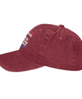 Side view of Breathable Wine Red Mens Cap With Adjustable Strap Washed Cotton Dad Hat Lightweight Anti Sweat Band