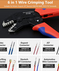 6 In 1 Wire Crimping Tool For Non-Insulated Open Barrel Terminals, AWG 28-16 Crimper Pliers with red and blue handles