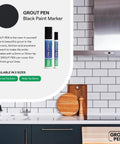 Black Grout Pen For Tile Waterproof Paint Marker DIY Friendly Tile Grout Colorant And Sealer displayed in a kitchen setting.