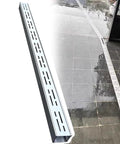Durable 304 Stainless Steel Trench Drain Kit for Outdoor Driveways, Gardens, and Sidewalks, installed on patio