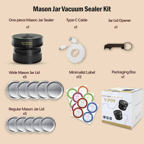 Upgraded One Integrated Mason Jar Vacuum Sealer Kit For Smart Kitchen Storage showing components of the kit, including lids and opener.