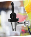 Hassle Free Universal Plastic Water Spigot And Dispenser Tap Fitting Standard Drink Coolers with black handle and shiny chrome spout.