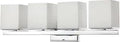 Four Light Vanity Fixture From Bento Collection In Satin White And Polished Chrome Damp Rated For Bathrooms With Modern Slick Style