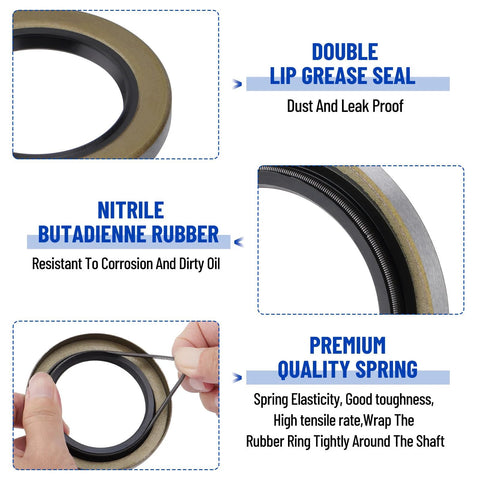 Racewill boat trailer axle bearing kit with nitrile rubber double-lip seal and 2.72 in dust caps; premium spring