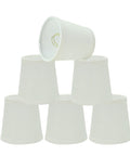 Six Pack Small Hardback Empire Chandelier Clip On Lamp Shade Set White Linen Fabric Brass Fitter 3 Inch Top 4 Inch Bottom
