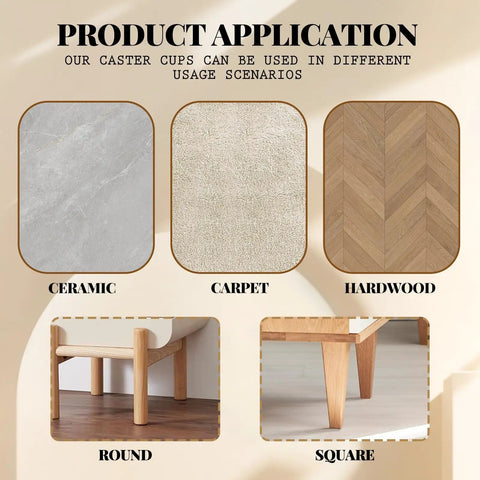 Four Pack Three Inch Round Rubber Furniture Caster Cups Delivering Real Floor Defense on ceramic, carpet, hardwood.