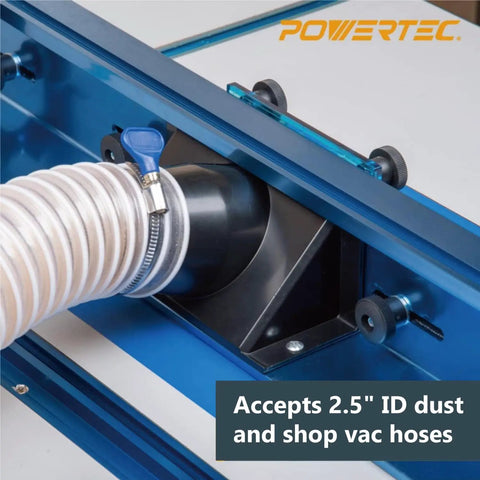 Heavy Duty 24 Inch Router Table Fence System With Rail Coping Sled, features a dust port for 2.5" hoses.