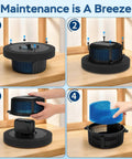 Floating Pond Fountain Pump With Lights Remote Control RGB LED 660 GPH Aerator showing easy maintenance in four steps.