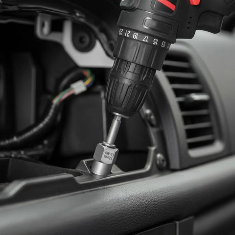 Drill using 49 Piece All In One Bolt And Screw Extractor Kit With Drill Bits Easy Out Set to remove screw from car dashboard