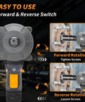 High Torque Cordless Impact Wrench 1500 Nm One Half Inch Drive With Forward Reverse Switch for DIY Projects
