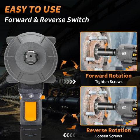 High Torque Cordless Impact Wrench 1500 Nm One Half Inch Drive With Forward Reverse Switch for DIY Projects