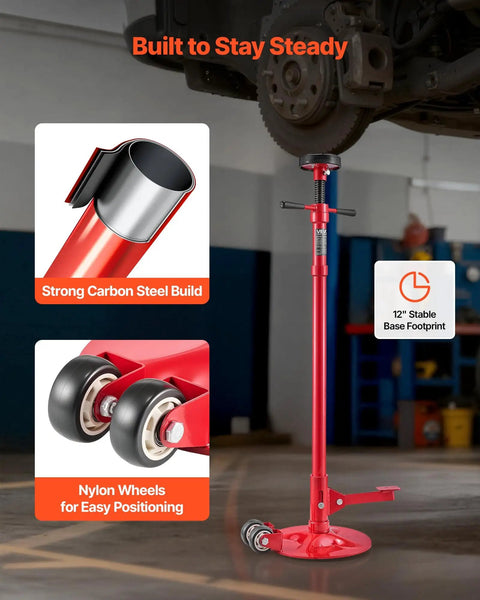 Heavy Duty Underhoist Stand For Vehicle Lifts, 1,653 Lb Capacity, Two Wheels, Adjustable Height, positioned under vehicle