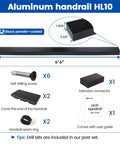Rectangular Black Aluminum Cable Railing Handrail For Decks Badass Strength And Slick Matte Finish Rock Solid Frame components, 6'6" length.