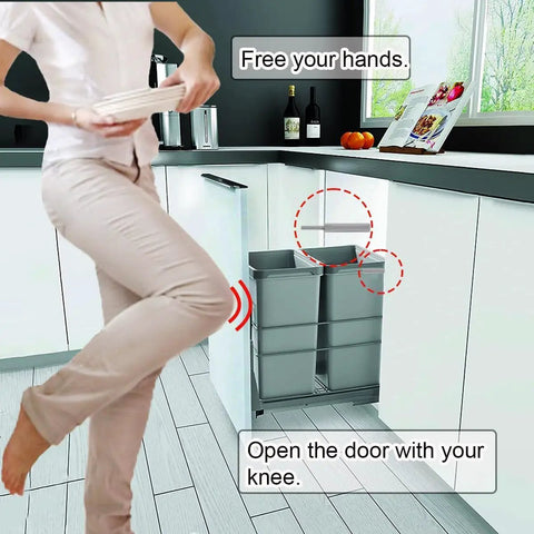 Person using Two Pack Magnetic Push To Open Cabinet Latches With Heavy Duty Spring, Hands Free Door And Drawer Access in kitchen