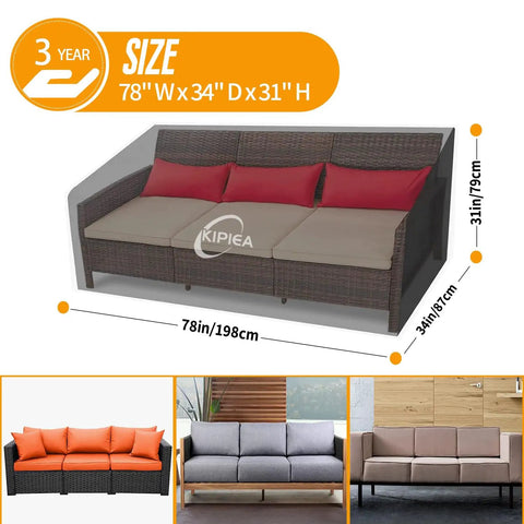 Heavy Duty Patio Sofa Cover For 3-Seat Outdoor Couches Waterproof With UV Guard No Tears No Fading 78in W x 34in D x 31in H