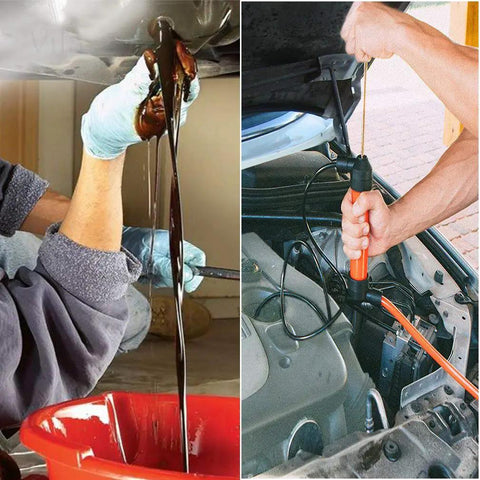 Grab-And-Go Multi-Use Manual Fuel Transfer Pump Kit for Quick Liquid Transfers being used in automotive setting
